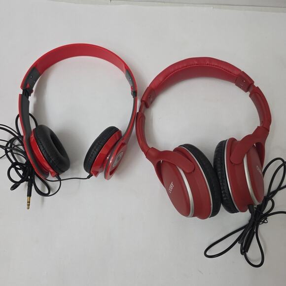 Lot Of 2 Red Wired Headsets 1 Coby Plus 1 Promo Bacardi Working - Picture 3 of 5